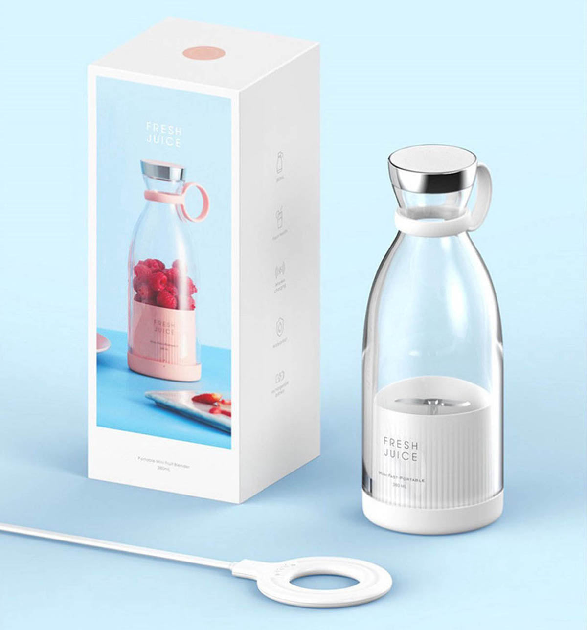 <tc>Ariko</tc> Portable Blender - Mini blender for on the go - smoothie mixer - Baby food - Fresh Juices - 350ml - Magnetic USB charger - White
