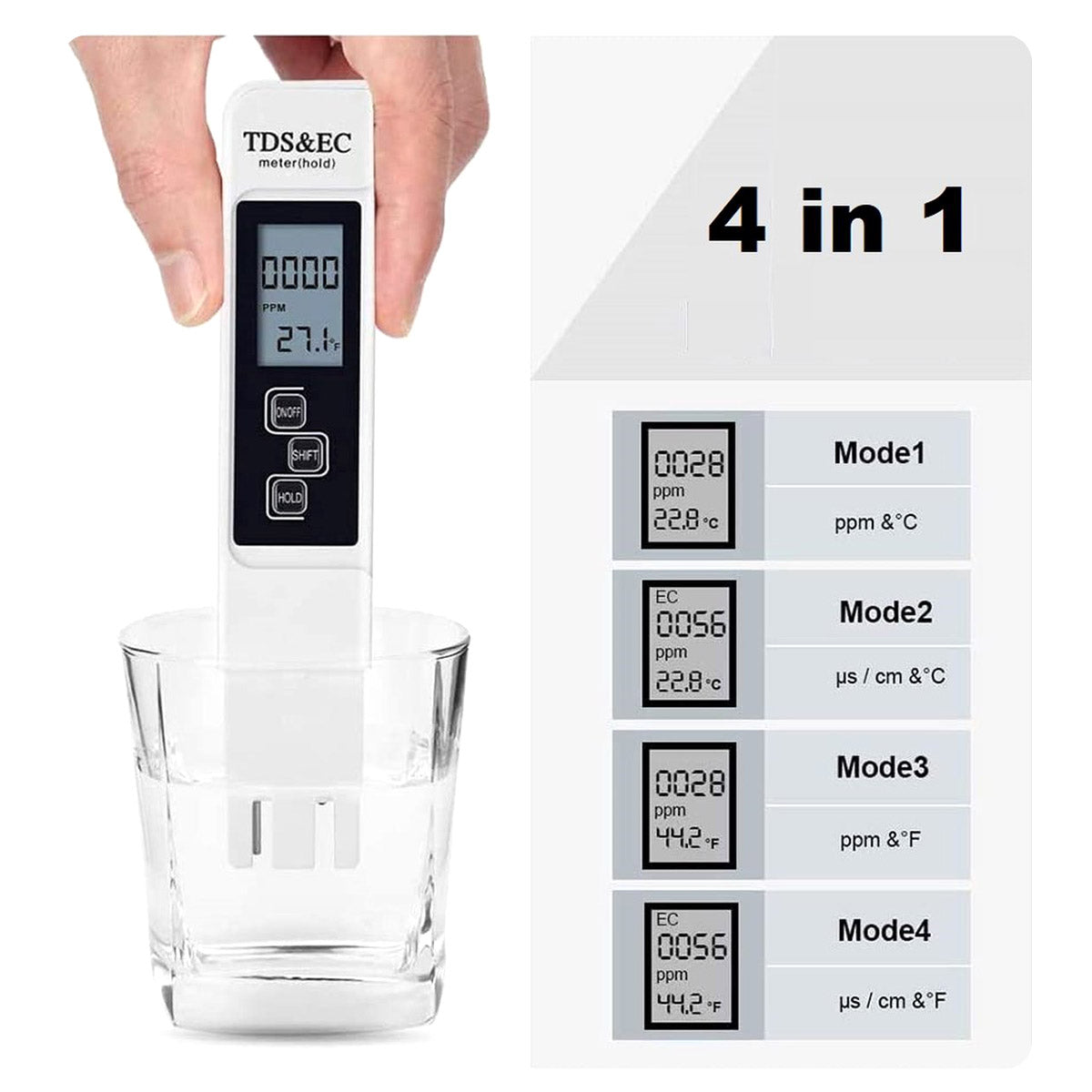 <tc>Ariko</tc> Compteur professionnel de dureté de l'eau - Compteur précis 3 en 1 TDS, EC et température de l'eau - avec batterie