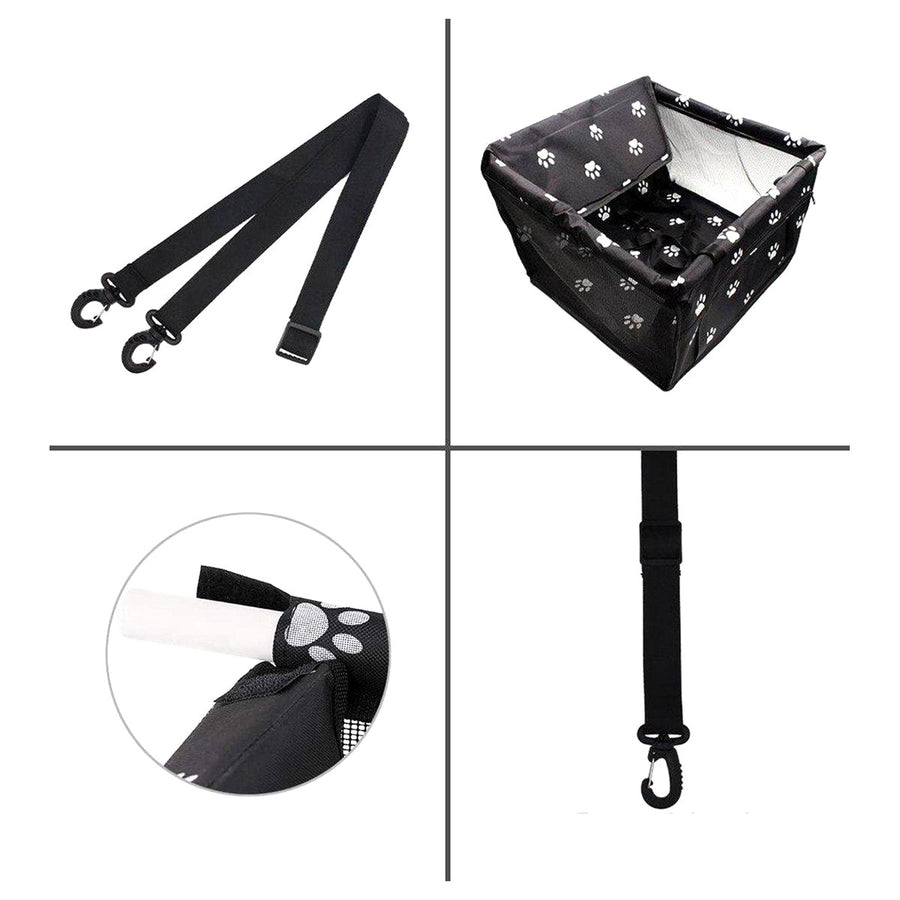 Ariko Autostoel Hond / Kat / Puppy - Opvouwbaar Waterbestendig Honden / Kat zitje - Dieren zitje voor in de auto - Hondenmand - 40 x 40 x 25 cm - Incl Opvouwbaar voerbakje en borstel - Veiligheidsband - Schone auto