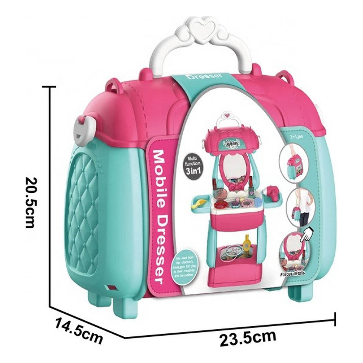 Ariko Spielzeugkoffer Kosmetiksalon 31 Teile - Föhn, Spiegel, Schminke, Parfüm und vieles mehr - praktischer Koffer zum Mitnehmen