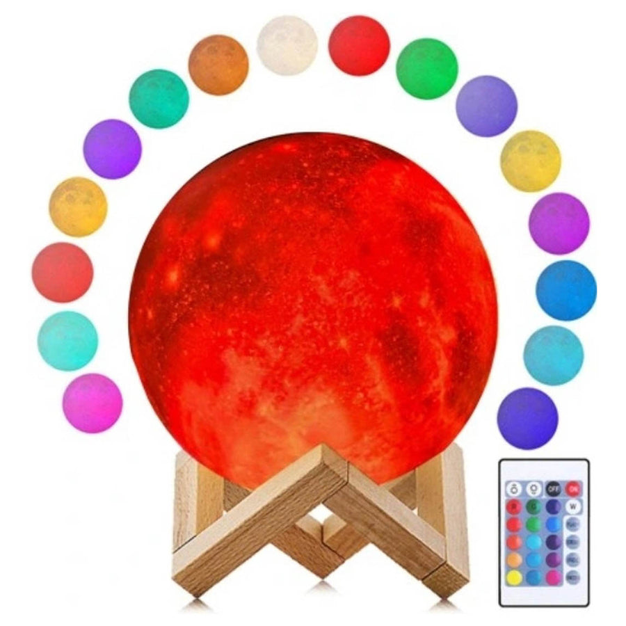Ariko Nachtlamp 3D Maan - Star light - 15 cm - Tafellamp - Accu 15 tot 89 uur - 16 dimbare LED kleuren en Afstandsbediening