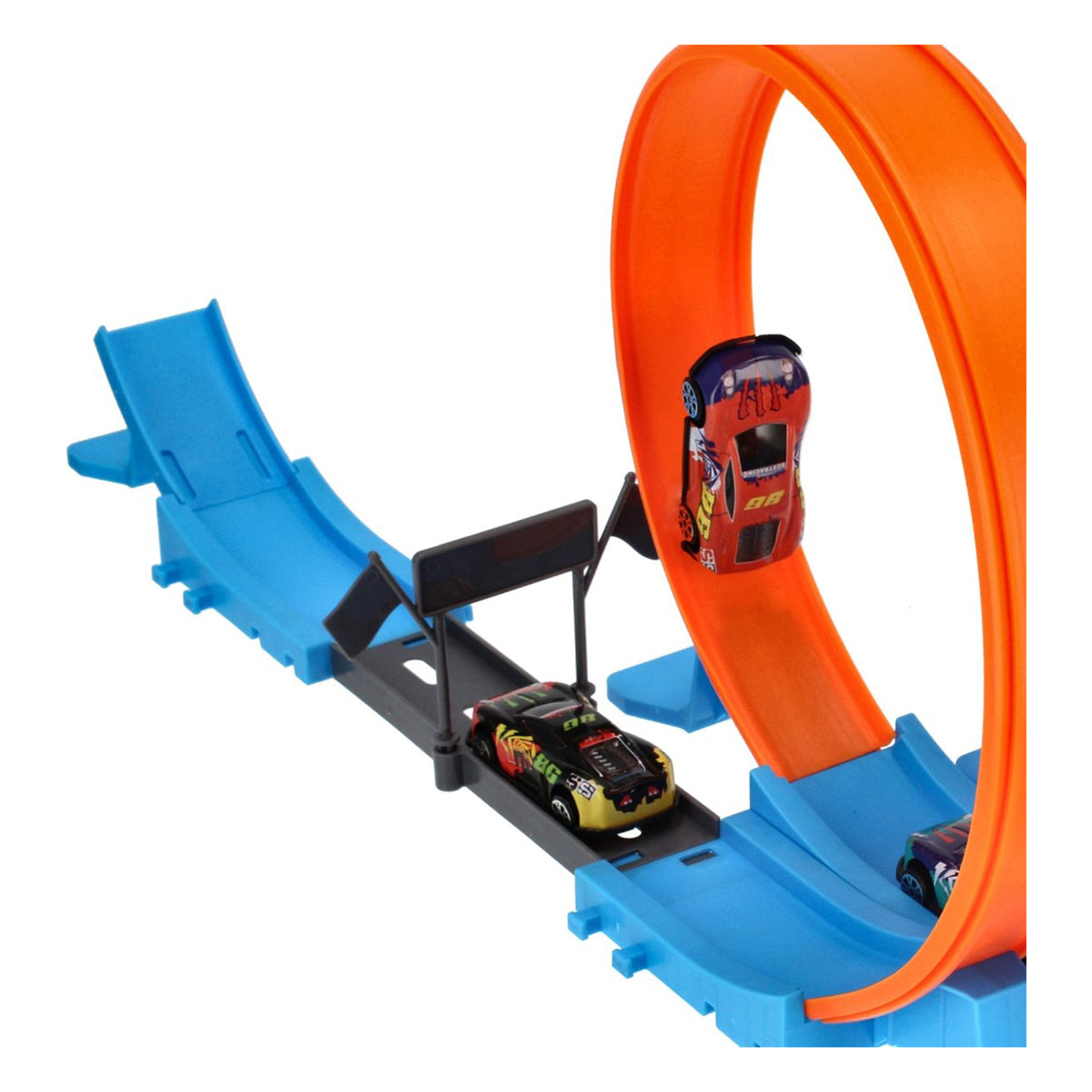 <tc>Ariko</tc> Double track race track - 40 parts - two loupes - two lounchers in 4 gears - 3 in 1 - 4 cars - with points system