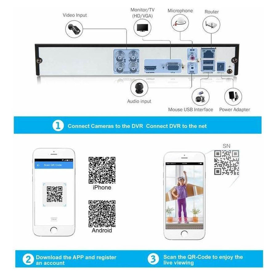 FullHD 1080P Beveiligingscamera set met 4x 2MP Bullet Camera's Wit Indoor/Outdoor - Ariko