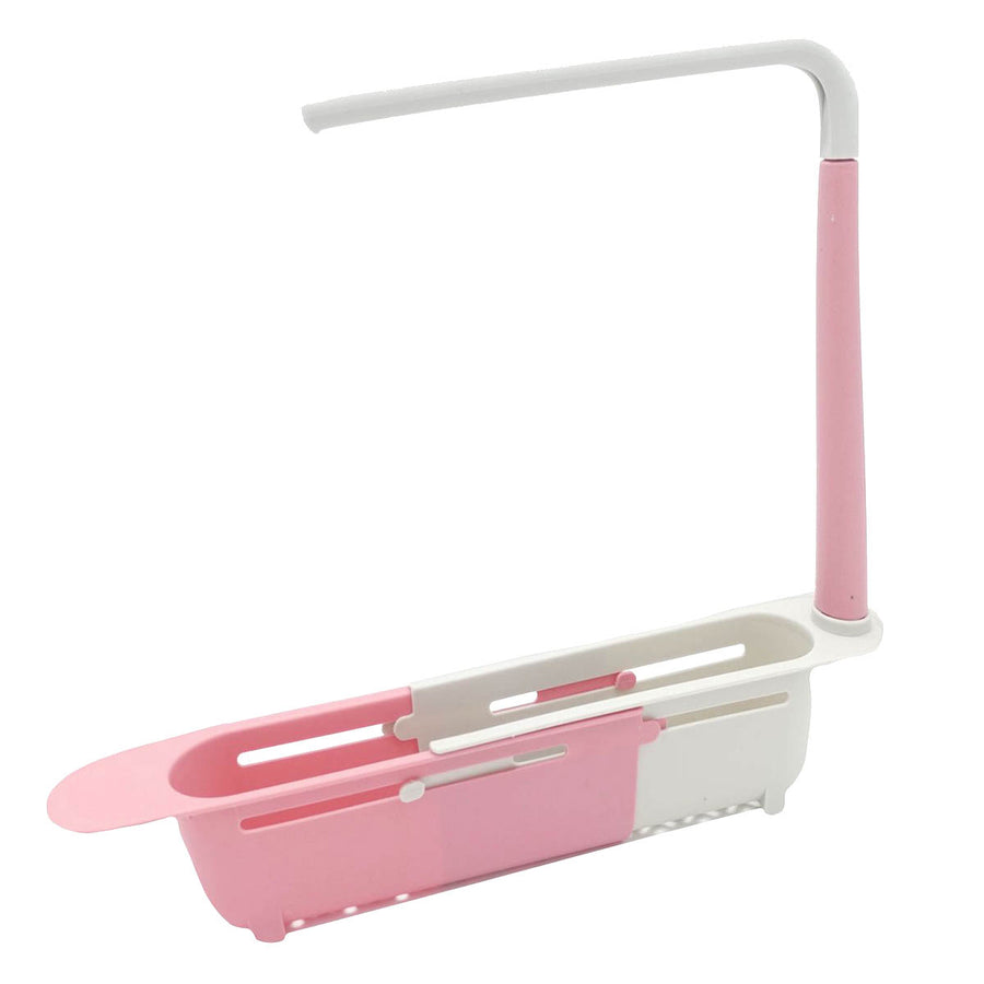 Ariko Gootsteen Organizer - Roze/Grijs - Aanrecht Gootsteen bakje - Vaatdoekhouder - Spons Opbergrek - Verstelbaar