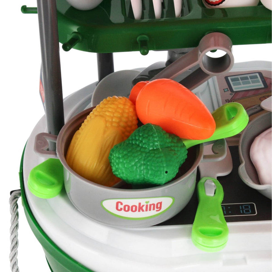 Ariko Speelgoed trolley Keuken 47 delig - Kookpannen, kruiden, servies, wasbak en nog veel meer - handige meeneem koffer met wieltjes