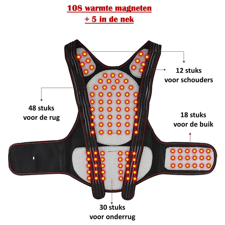 Ariko Orthopedisch XXL Toermalijn Infrarood Massage Zelfwarmend - Magneet - Rugpijn - Rugklachten - Rugband - Rugbrace - Inclusief nekband - Beter Slapen - L-XL