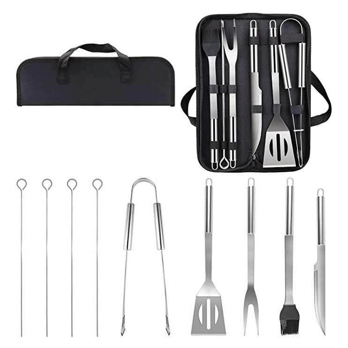 Ariko Ensemble d'ustensiles et de pinces pour barbecue - 9 pièces - BBQ - Ensemble de pinces et de brochettes - avec sac de rangement