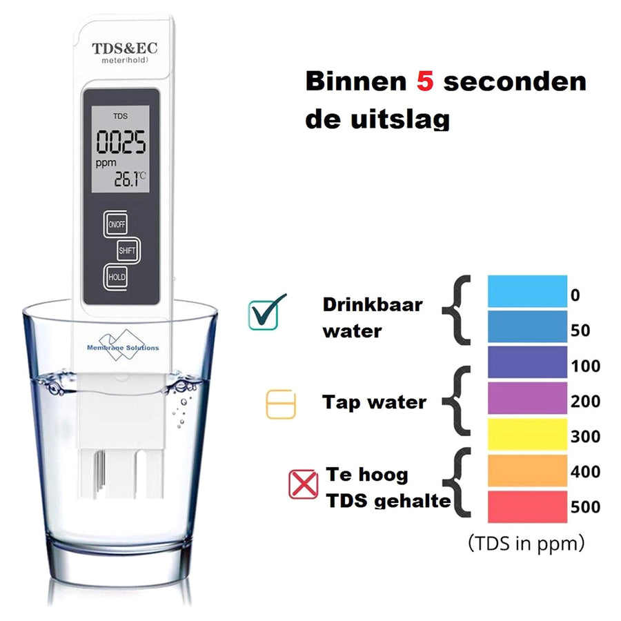Ariko Professionele Waterhardheidsmeter - Accurate 3-in-1 TDS, EC, en Water Temperatuur Meter - inclusief batterij
