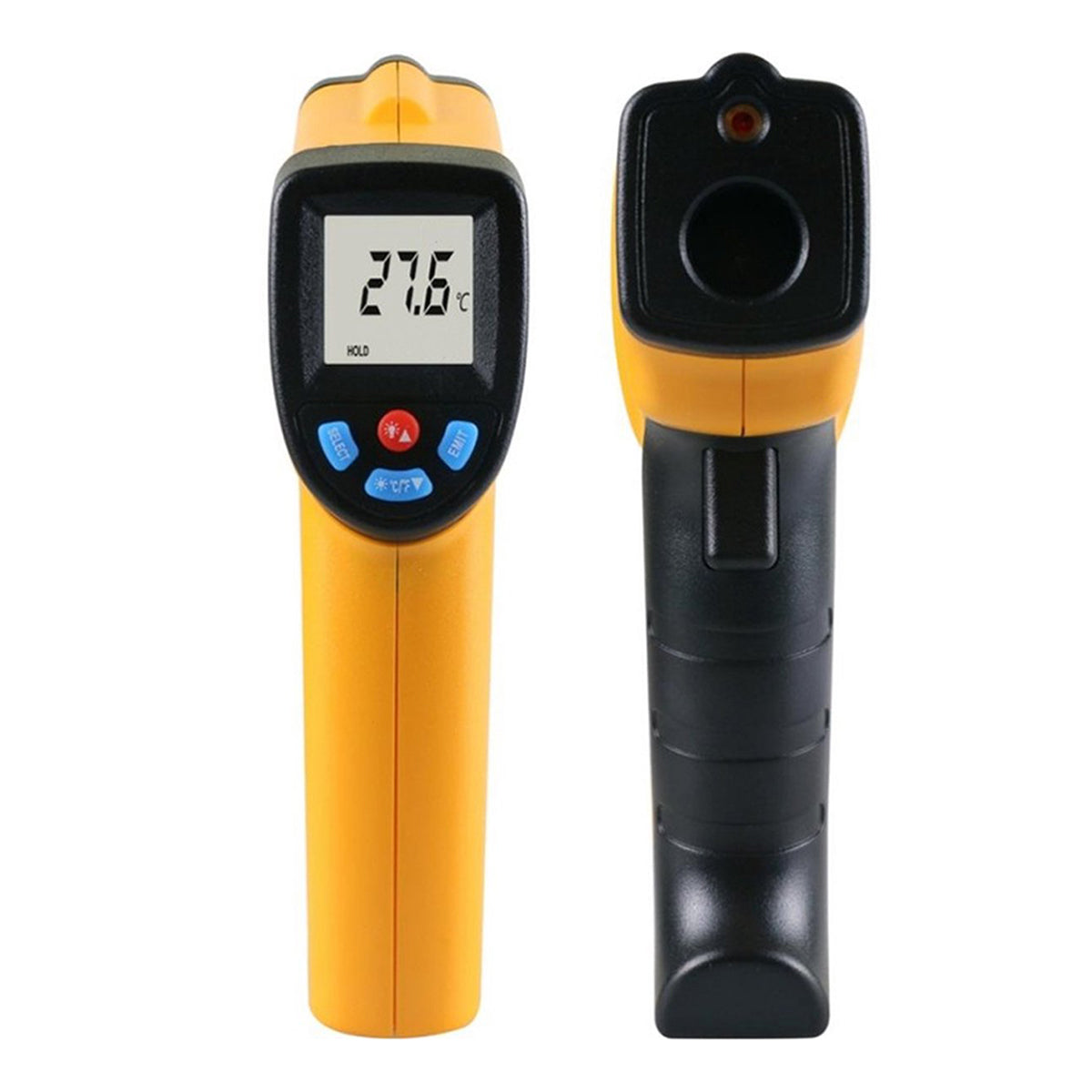 <tc>Ariko</tc>  Thermomètre laser infrarouge - Thermomètre de surface - Sans contact - Pointeur laser - Écran LCD Blacklight - Piles incluses - Orange - jusqu'à 550º