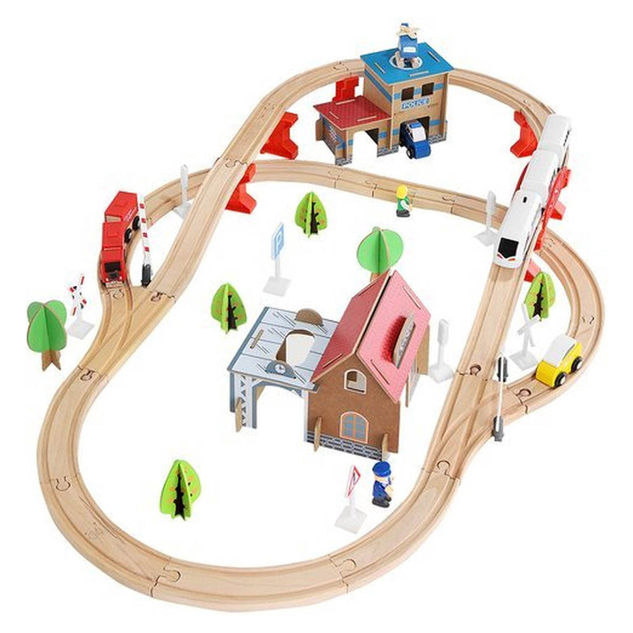 Houten Speelgoed Treinset 89 delig met Elektrische Trein - Treinspeelgoed - Ariko