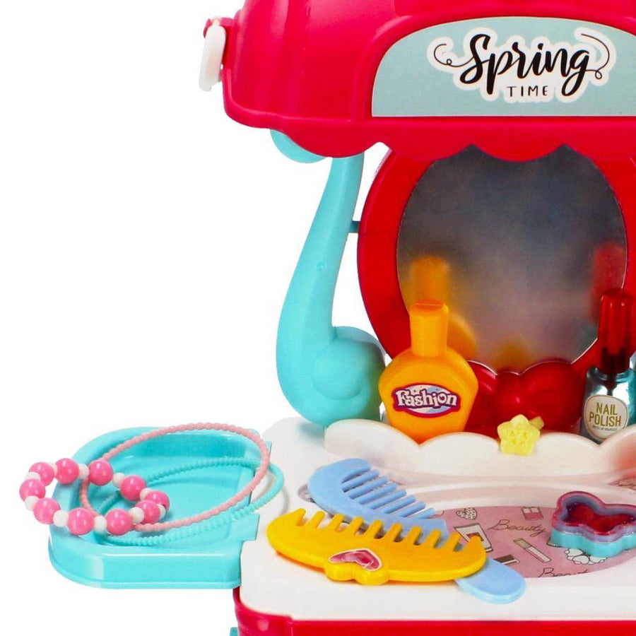 Ariko Speelgoed Koffer Schoonheid salon 31 delig - Fohn, spiegel, make-up, parfum en nog veel meer - handige meeneem koffer