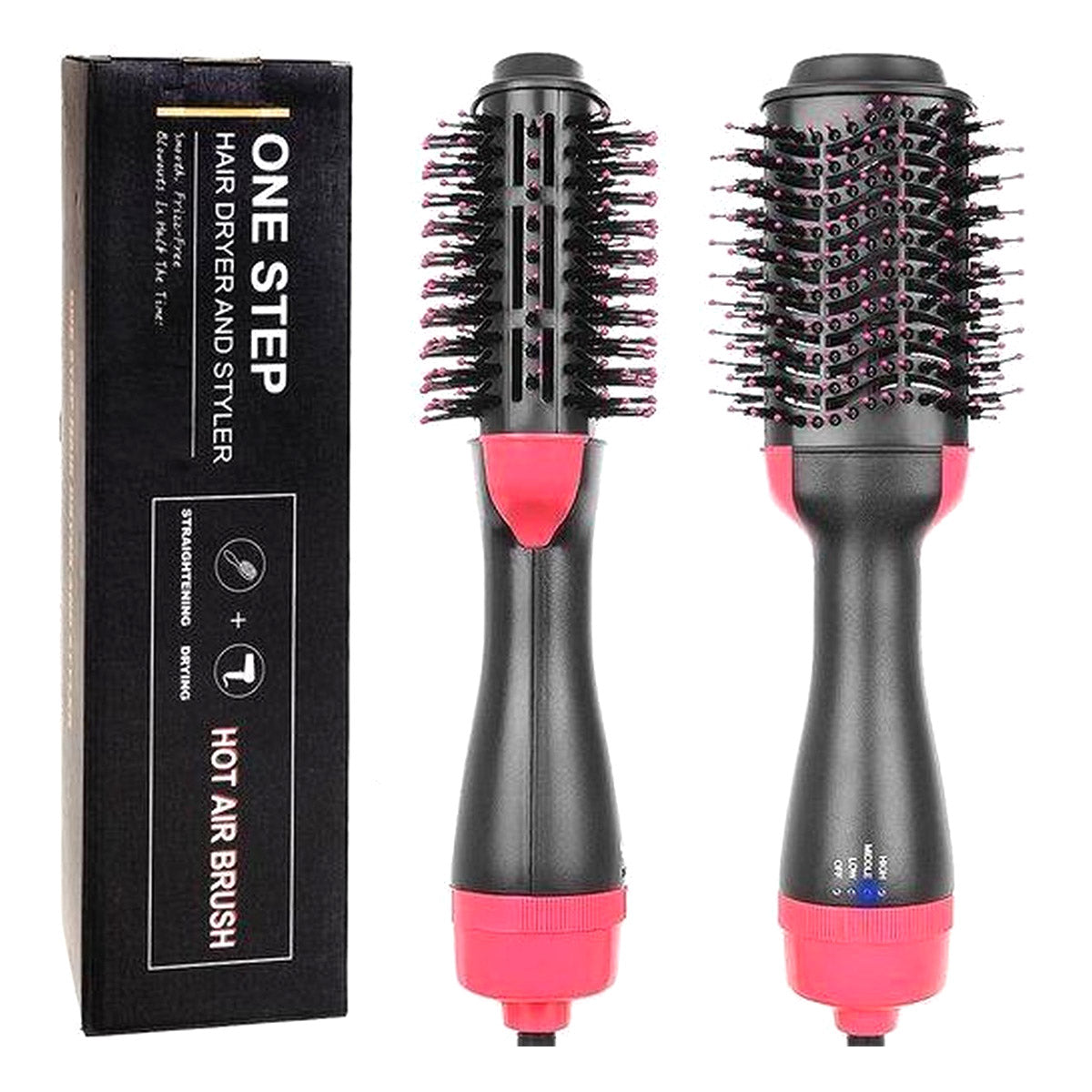 Borstel - Föhn - Föhnborstel - Krulborstel - Haarborstel - Haardroger - Stijlborstel - Magic Brush - Hetelucht Borstel - Haar Styling - Zwart/Roze - Ariko