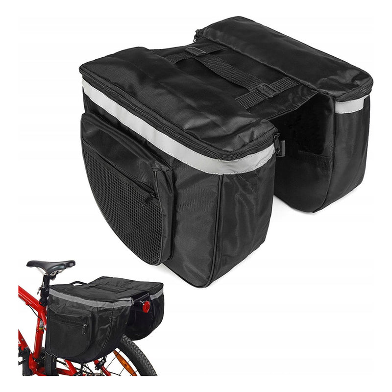 Luxe Dubbele Bagagedragertas - Bicycle Bag - Grote Dubbele Afneembare Bagagedrager Fietstas - Trunkbag - Waterproof - Bikepacking Tas Houder - Trunkbag Met 4 Vakken - 28 Liter Opbergruimte - Zwart