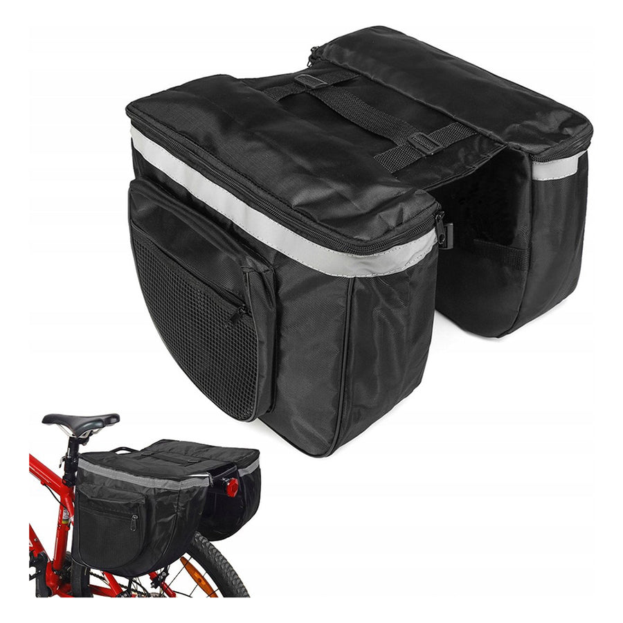 Luxury Double Luggage Carrier Bag - Bicycle Bag - Large Double Detachable Luggage Carrier Pannier - Trunkbag - Waterproof - Bikepacking Bag Holder - Trunkbag With 4 Compartments - 28 Liter Storage Space - Black