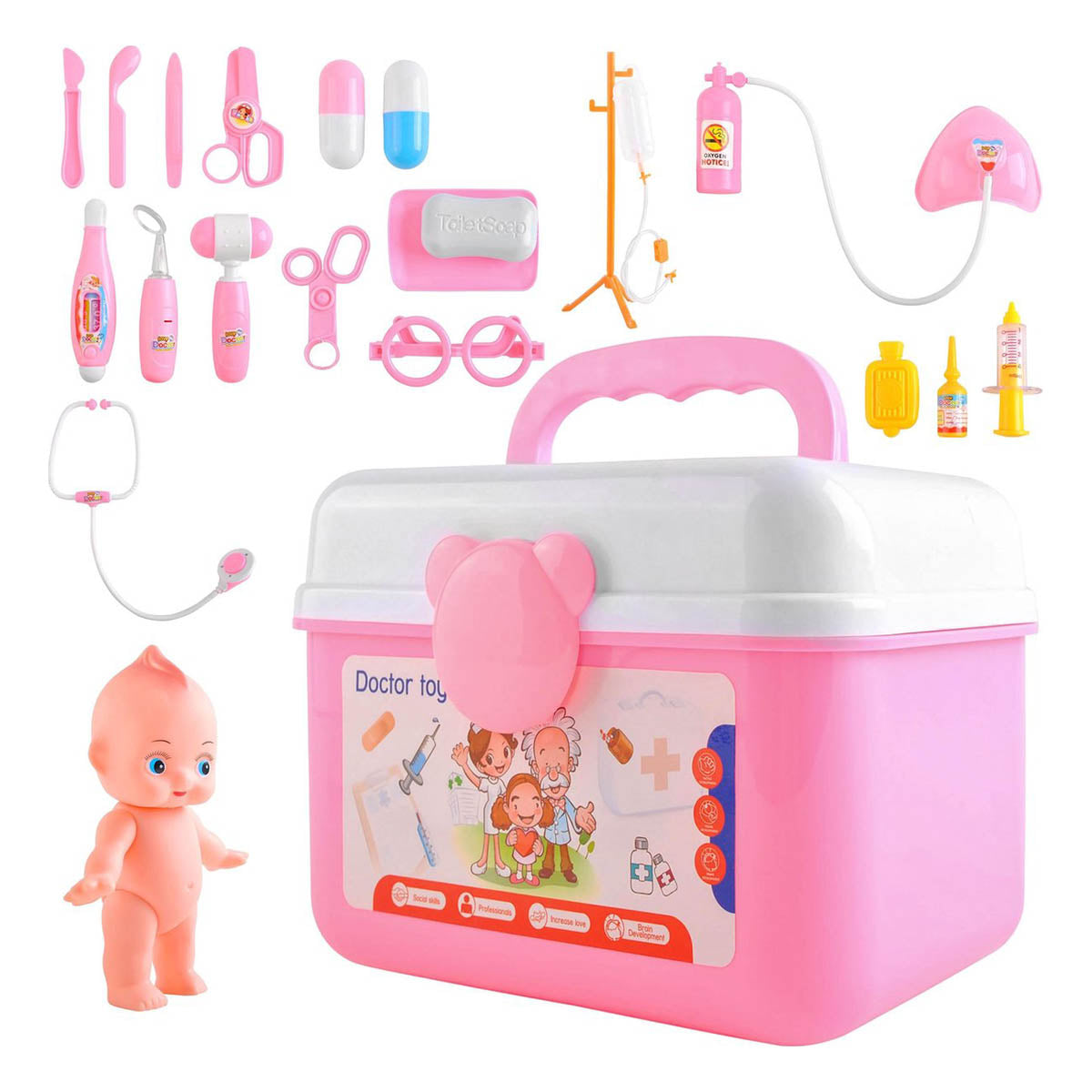 Dokterskoffer met Accessoires - Educatief Spel Speelgoed Dokterskoffertje - Dokter Speelgoed- Ziekenhuis Speelgoed - kinderspeelgoed-met Accesoires - Peuterspeelgoed - Kleuterspeelgoed - 24-delig - Ariko