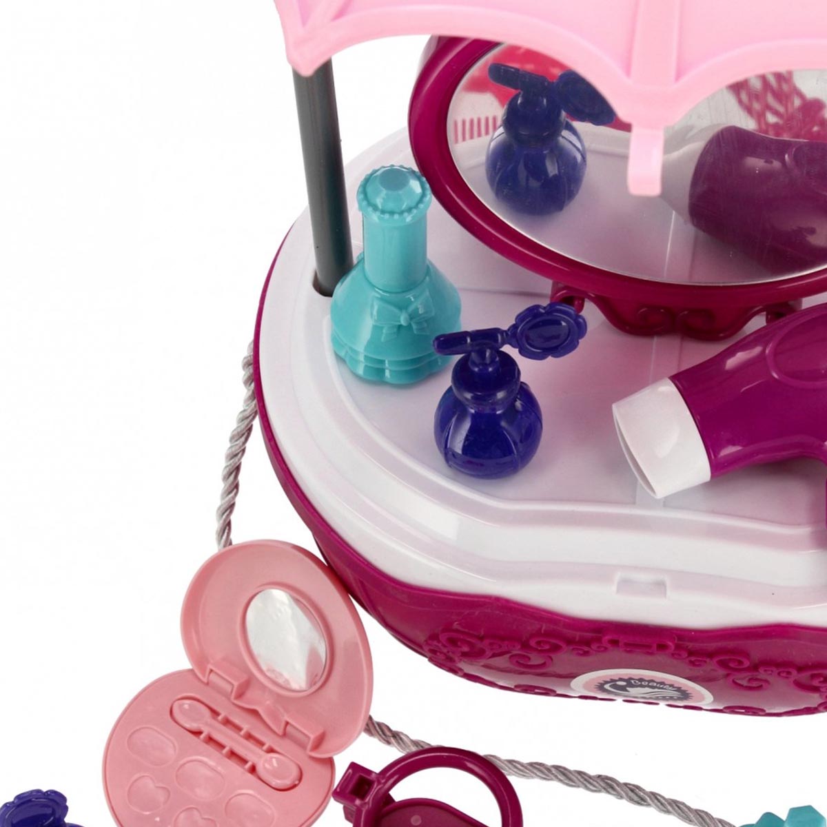 Ariko Speelgoed trolley Schoonheid salon 31 delig - Fohn, spiegel, make-up, parfum en nog veel meer - handige meeneem koffer met wieltjes