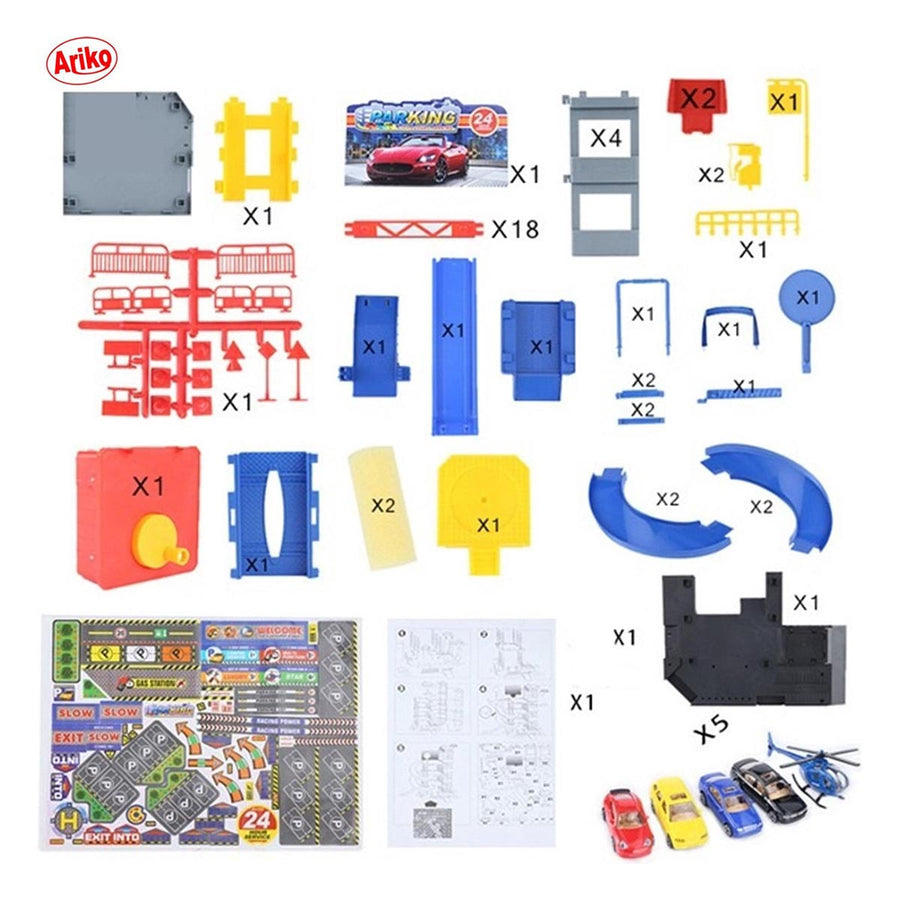 Ariko XXL Parkeergarage - Garage speelset - 4 auto's - helicopter - lift - wasstraat - helicopter platform - accessoires