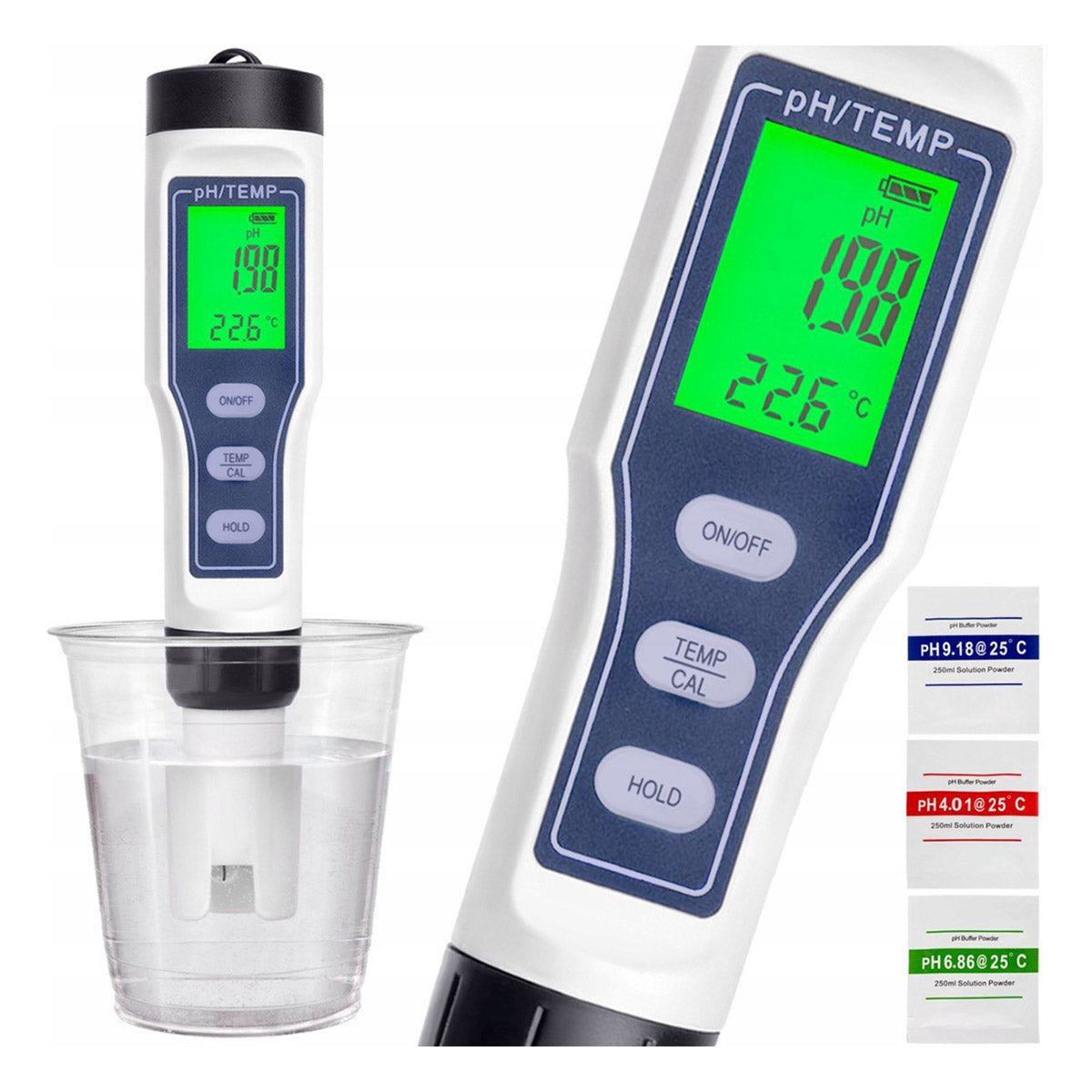 Ariko PH-mètre numérique - Thermomètre - Testeur d'eau - Étanche - Piles incluses