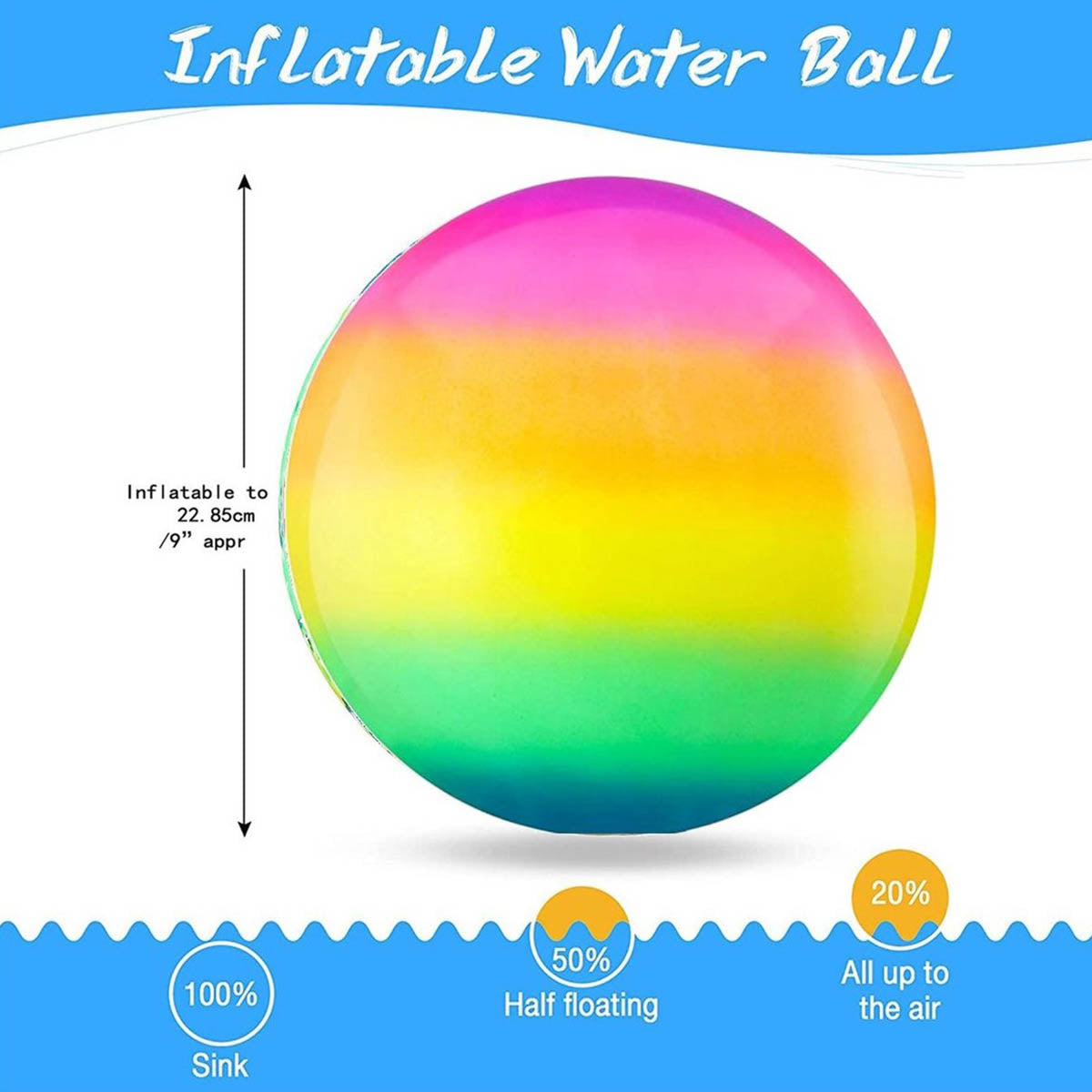 Ariko Stevige Onderwaterbal XXL | Onder water bal | Met water of lucht te vullen | Waterbal | Inclusief water vulstuk | 22,8 cm | multi kleuren | watermeloen bal