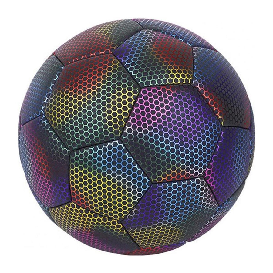 Ariko Fußball aus leuchtendem Leder | Reflektierende | Holografisch | Im Dunkeln leuchten | Unisex | Größe 5 | Mit Pumpe, Nadel und praktischer Aufbewahrungstasche
