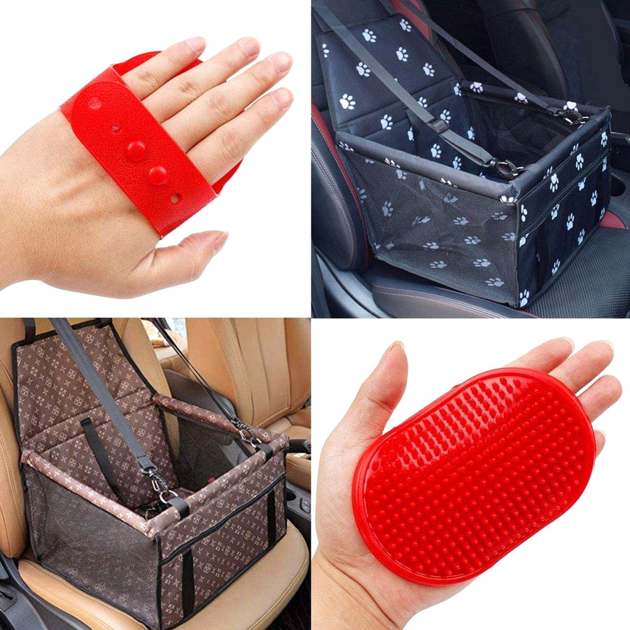 Ariko Autostoel Hond / Kat / Puppy - Opvouwbaar Waterbestendig Honden / Kat zitje - Dieren zitje voor in de auto - Hondenmand - 40 x 40 x 25 cm - Incl Opvouwbaar voerbakje en borstel - Veiligheidsband - Schone auto