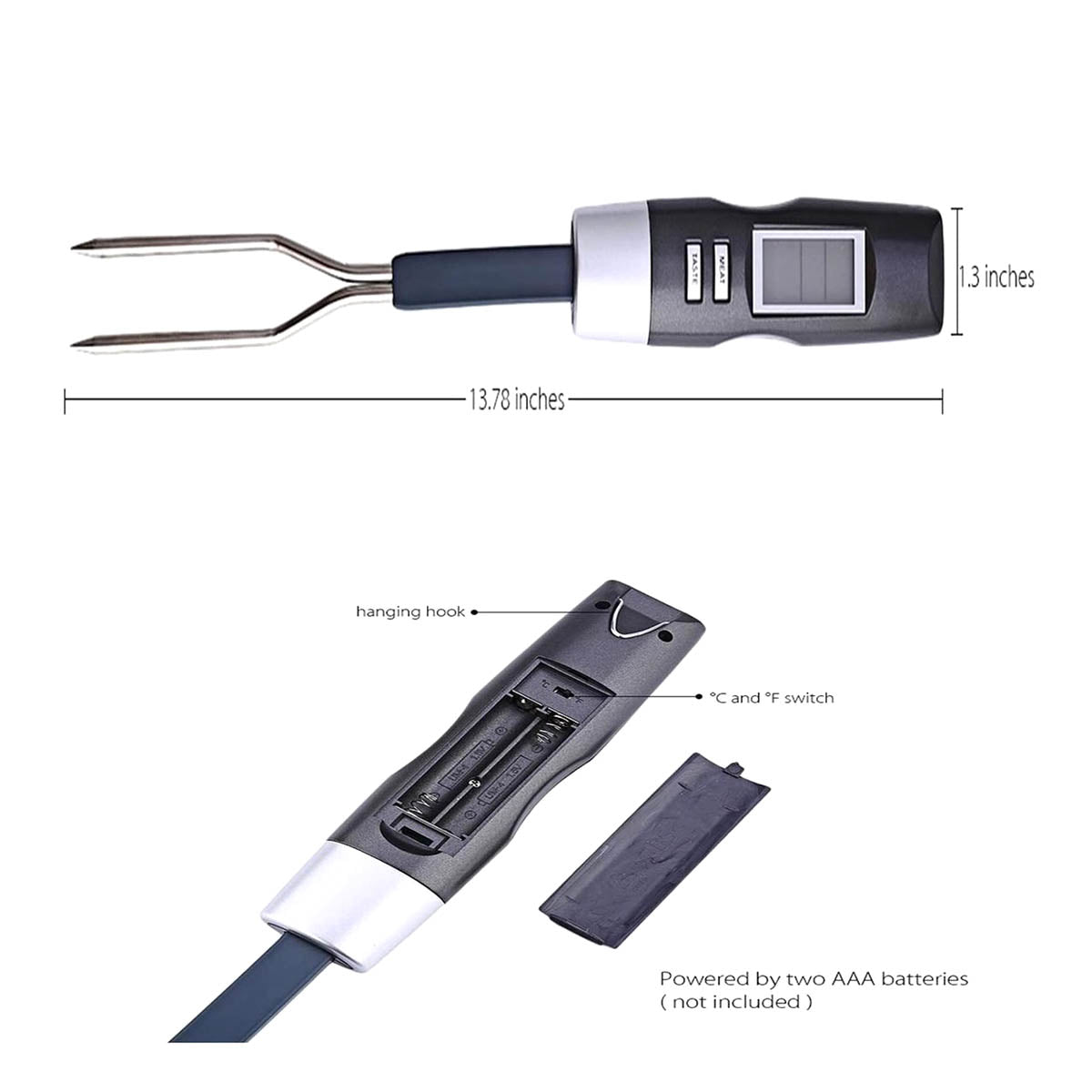 Vleesthermometer | BBQ vleesvork | -50 tot +300 Graden | RVS | 3-5 Seconden | LED scherm met backlight | Temperatuur alarm | Inclusief batterijen | Voor Barbecue en Grill - Ariko