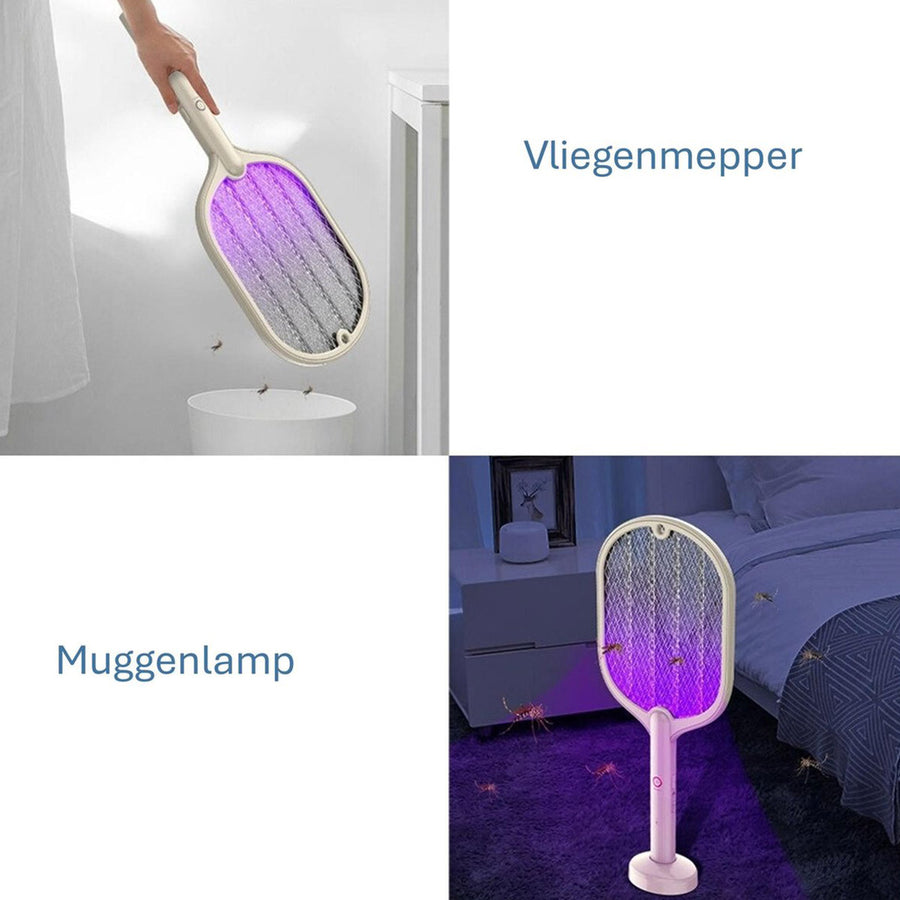 Ariko Mugzapper 2-in-1 Elektrische Muggenmepper Vliegenmepper - Muggenlamp - USB Oplaadbare Batterij - Staand en met de hand te gebruiken