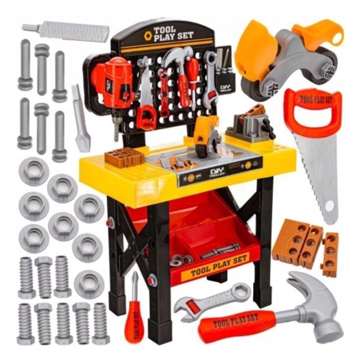 Ariko Uitgebreide speelgoed werkbank inclusief gereedschap | 65 delig | Werkende boormachine en bankschroef | Schaaf | Schroevendraaier