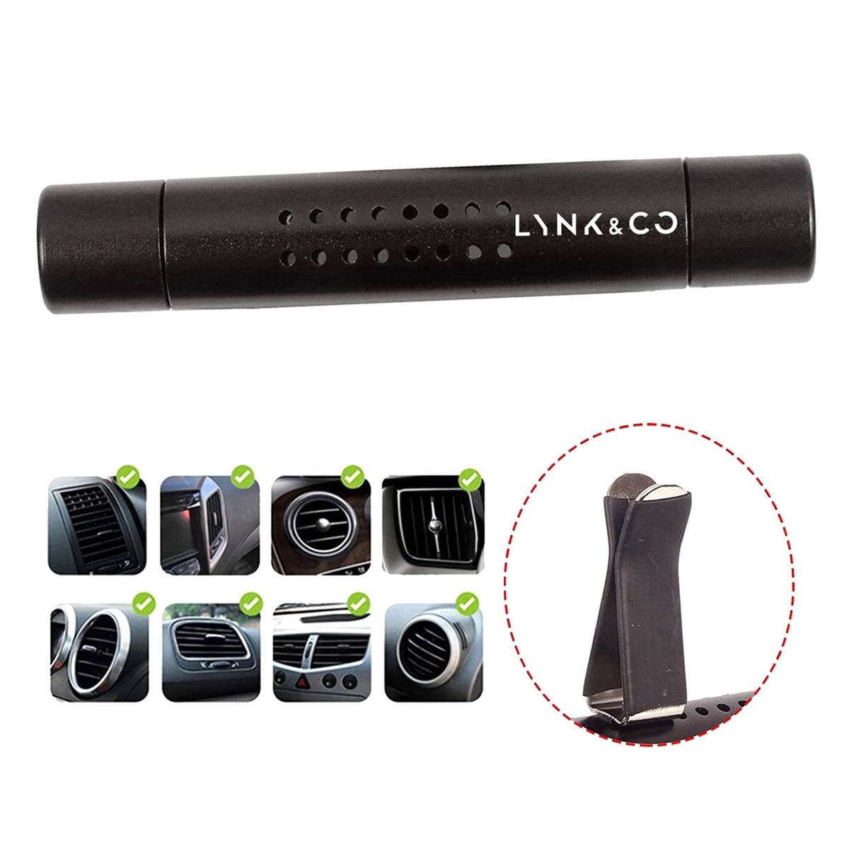 Ariko Désodorisant de voiture Noir | Fournit un parfum frais dans votre Lynk & Co | Désodorisant pour voiture | Design tendance | Grille de ventilation montable | Rechargeable | Parfum de voiture | Désodorisant | Avec recharge