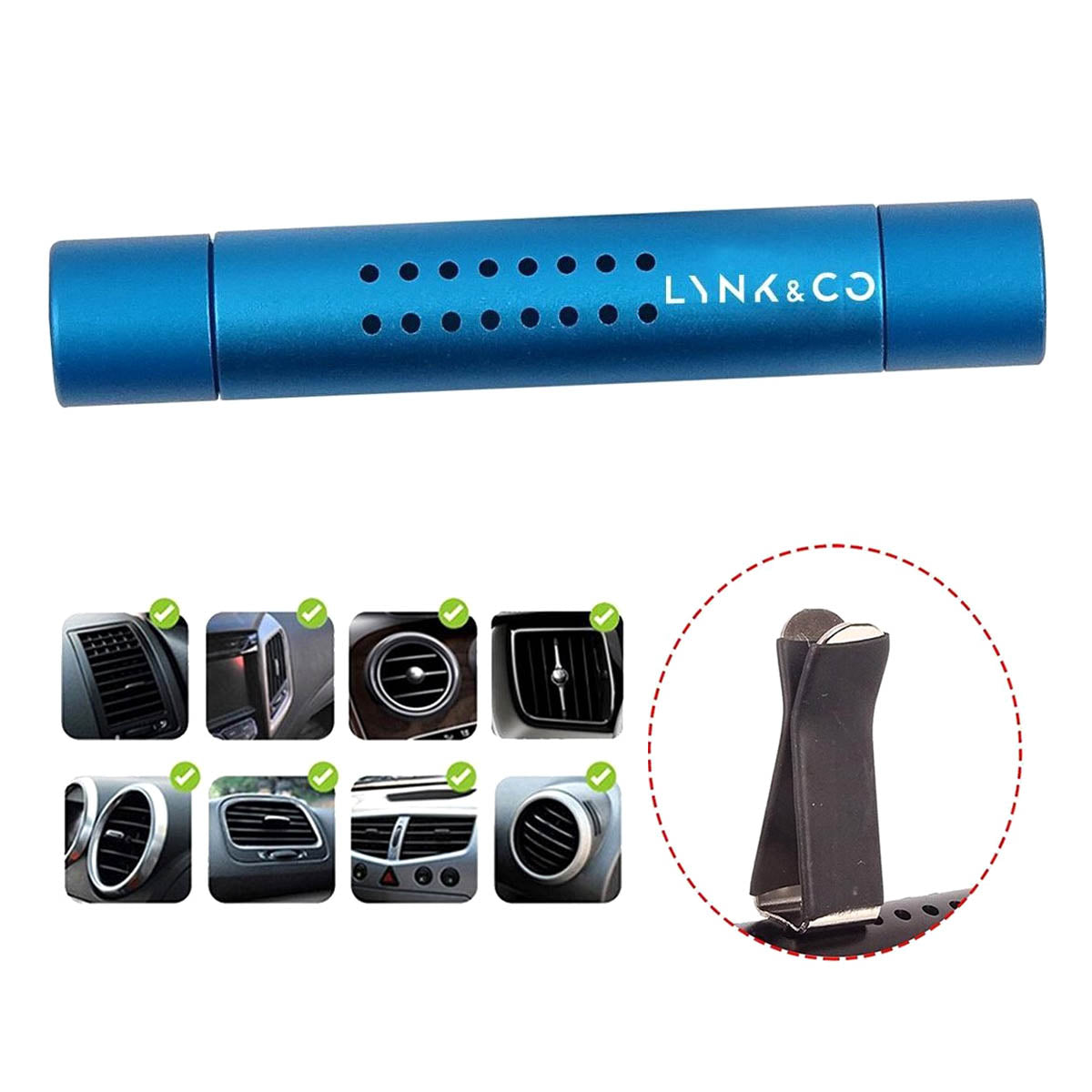 Ariko Désodorisant de voiture Bleu | Fournit un parfum frais dans votre Lynk & Co | Désodorisant pour voiture | Design tendance | Grille de ventilation montable | Rechargeable | Parfum de voiture | Désodorisant | Avec recharge