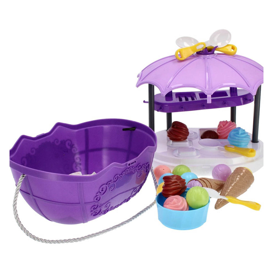 Ariko Speelgoed Koffer Ijssalon wagen winkel 68 delig - Softijs, italiaans ijs, servies, hoorntje en nog veel meer - handige meeneem koffer