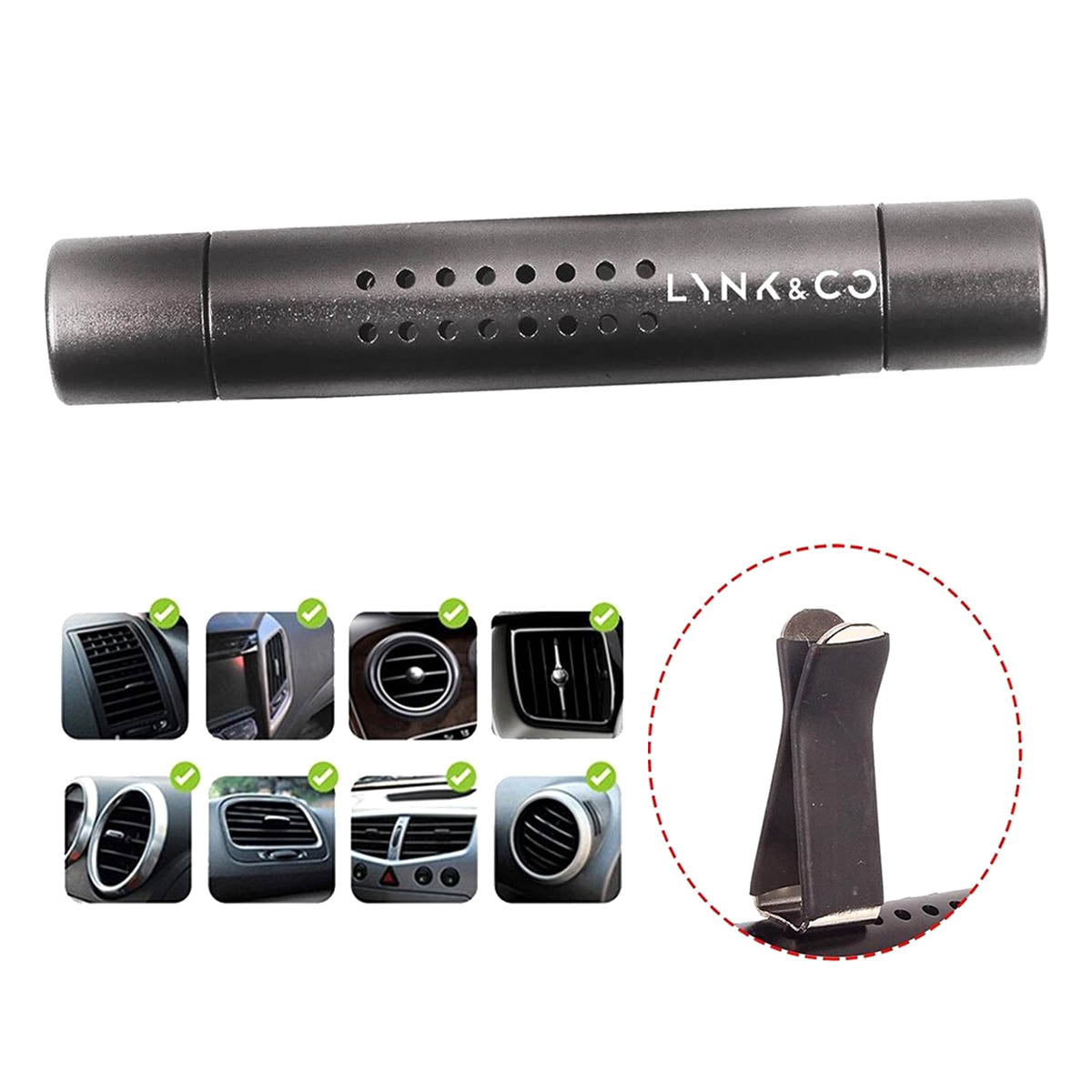 Ariko Désodorisant pour voiture Gris | Fournit un parfum frais dans votre Lynk & Co | Désodorisant pour voiture | Design tendance | Grille de ventilation montable | Rechargeable | Parfum de voiture | Désodorisant | Avec recharge