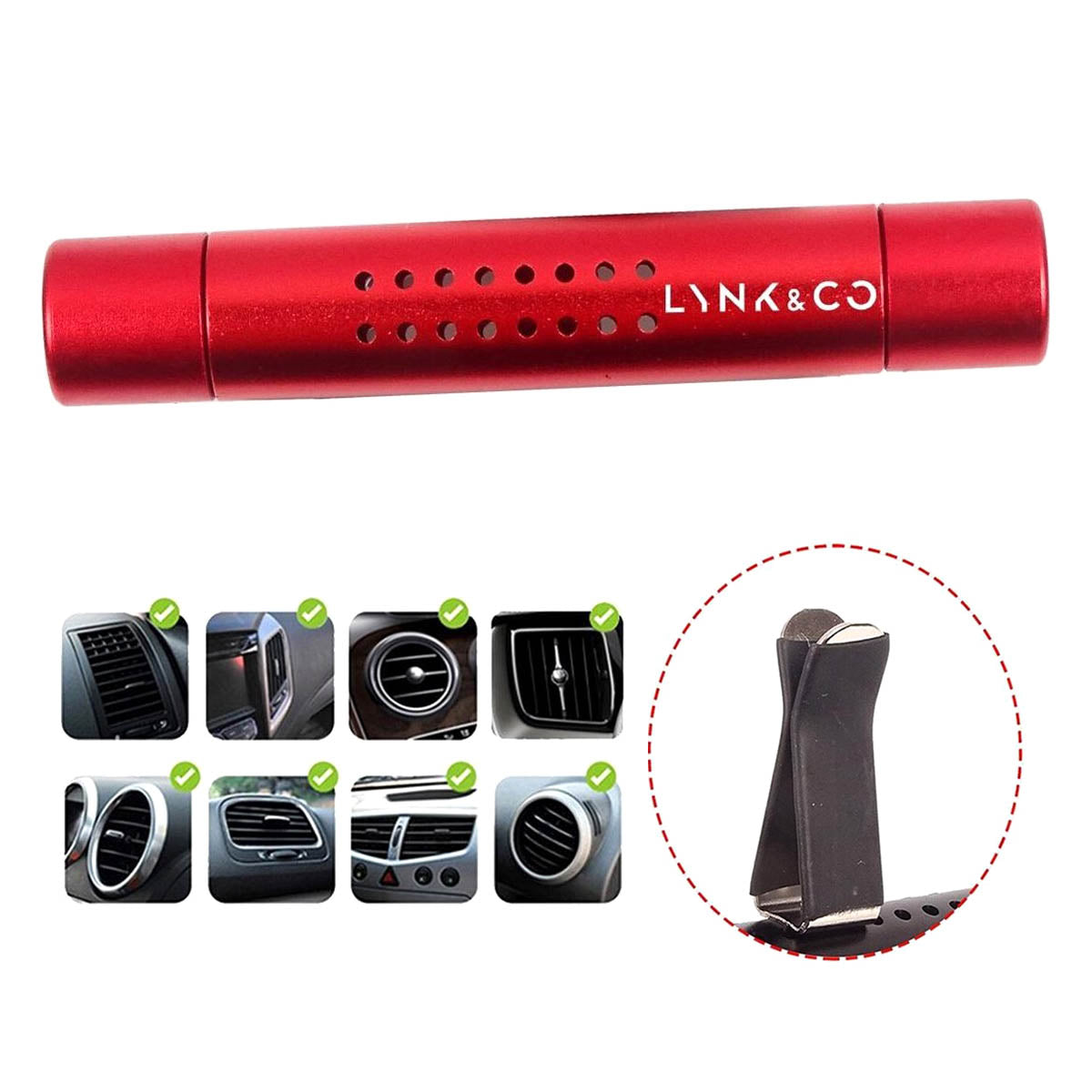 Ariko Désodorisant de voiture Rouge | Fournit un parfum frais dans votre Lynk & Co | Désodorisant pour voiture | Design tendance | Grille de ventilation montable | Rechargeable | Parfum de voiture | Désodorisant | Avec recharge