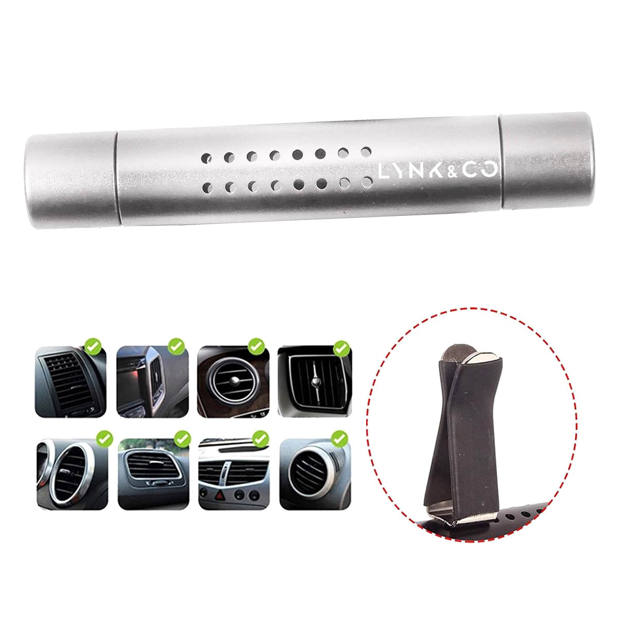 Ariko Désodorisant de voiture Silver | Fournit un parfum frais dans votre Lynk & Co | Désodorisant pour voiture | Design tendance | Grille de ventilation montable | Rechargeable | Parfum de voiture | Désodorisant | Avec recharge