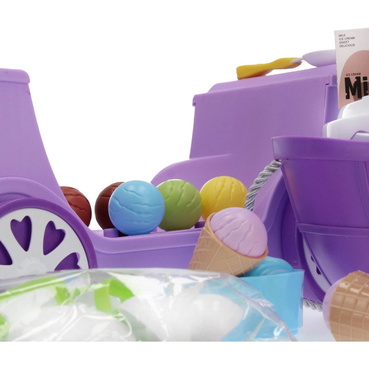 Ariko Spielzeugwagen Eisdielenwagen Shop 69 Teile - Softeis, italienisches Eis, Geschirr, Waffeln und vieles mehr - praktischer Koffer zum Mitnehmen mit Rollen