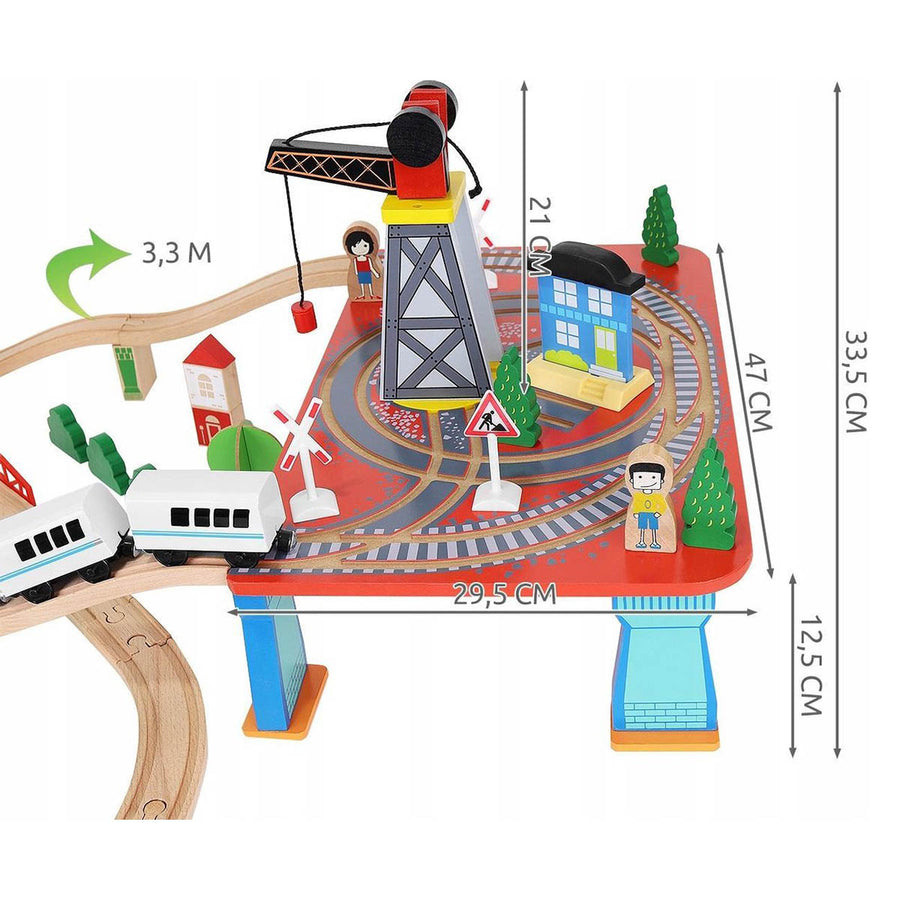 XXL Elektrische Houten Treinbaan Set - Set Met Elektrische Trein Met Locomotief - Speelgoedtrein Spoorbaan Rails - Spoorweg Treinset Electrisch - Treinset - 88-Delig - 330 Centimeter - Ariko