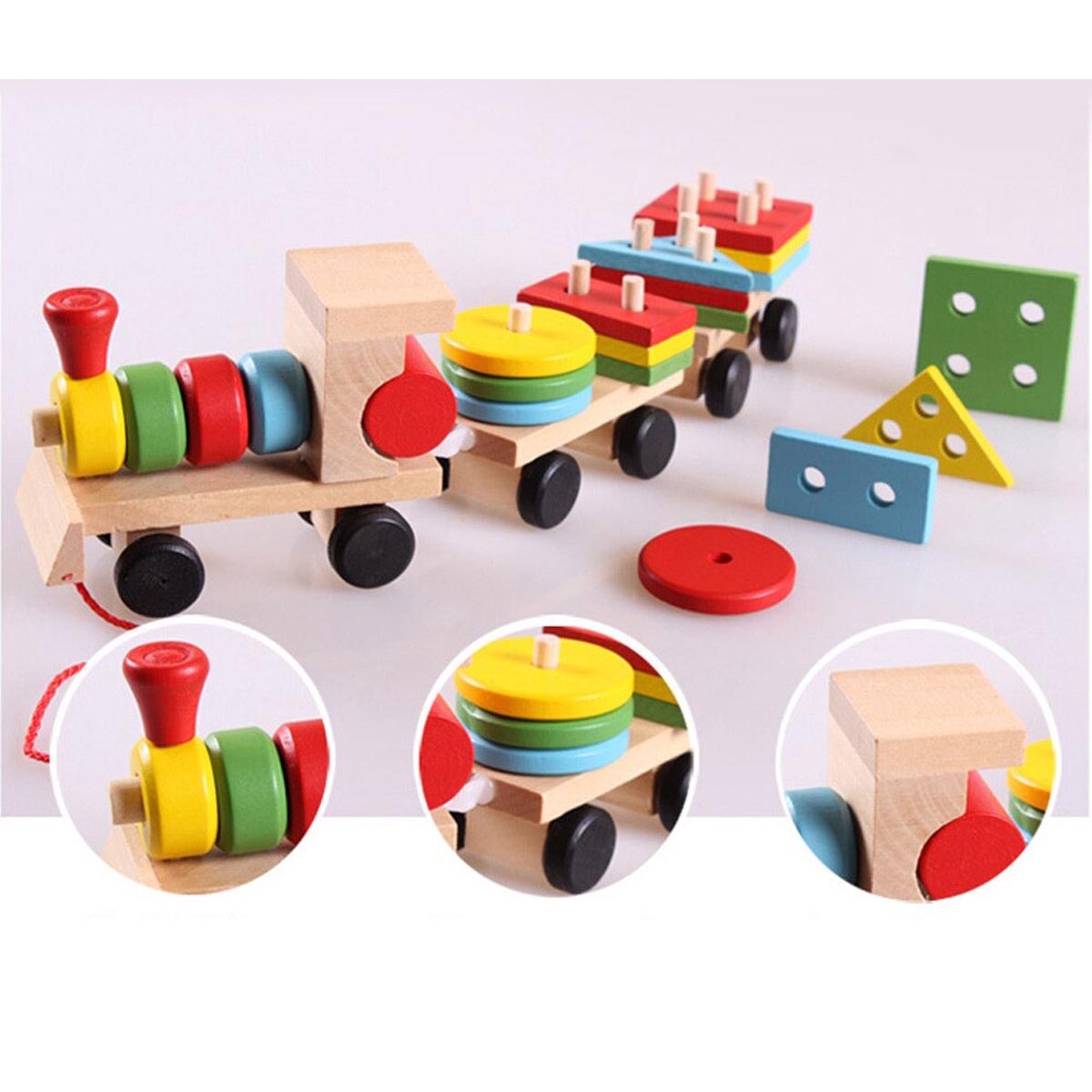 Ariko XL Houten Trein met blokken en vormen - Blokkentrein - Speelgoedtrein - Educatie met vormen en kleuren -