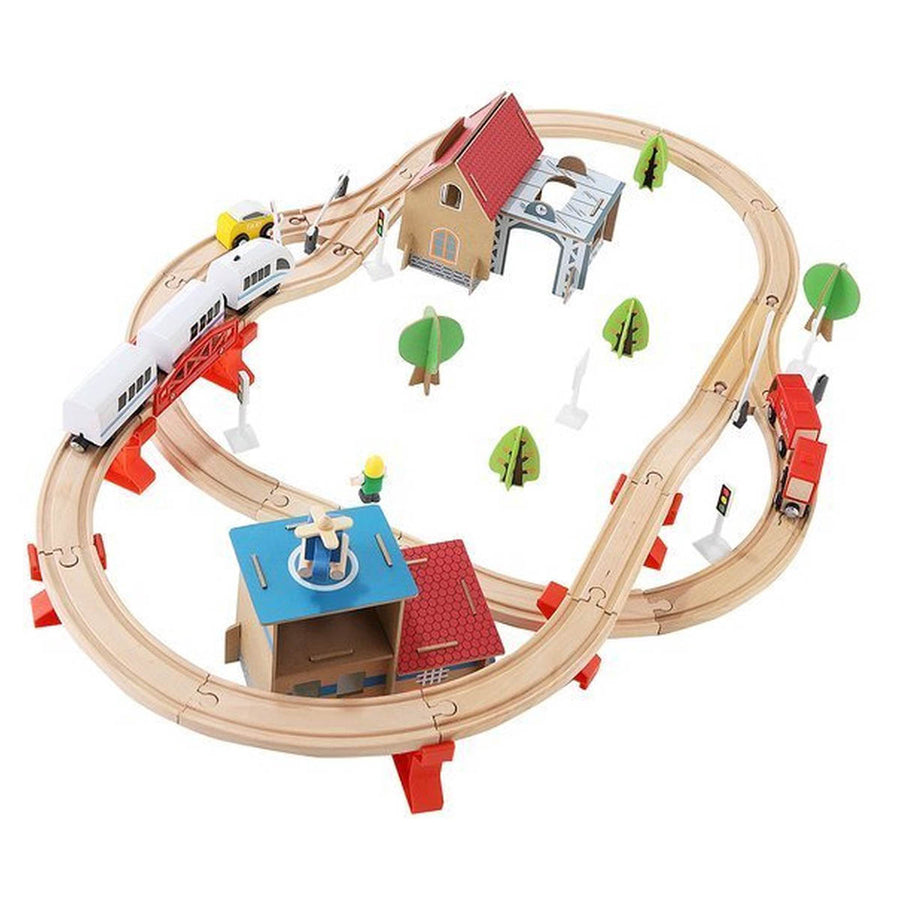 Houten Speelgoed Treinset 89 delig met Elektrische Trein - Treinspeelgoed - Ariko