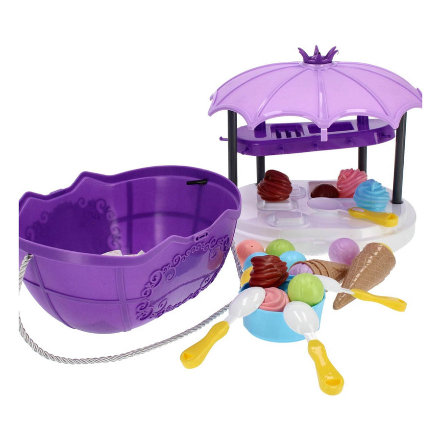 Ariko Speelgoed Koffer Ijssalon wagen winkel 68 delig - Softijs, italiaans ijs, servies, hoorntje en nog veel meer - handige meeneem koffer