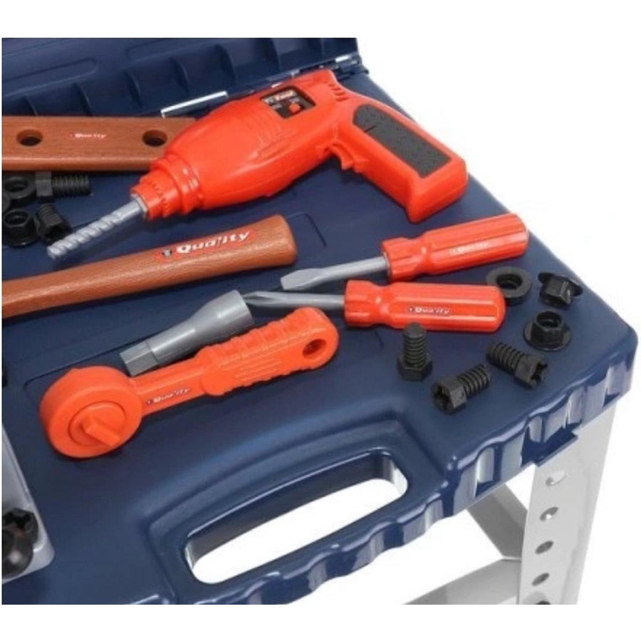 Ariko XL Werkbank voor kinderen – speelgoed – met werkende boormachine - in handige meeneem koffer - met accessoires - 67 delig - 70cm hoog - Inclusief 2 x Philips AA batterijen