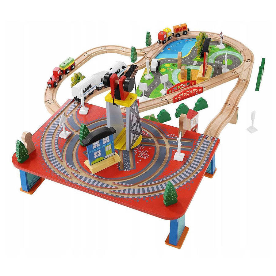 XXL Elektrische Houten Treinbaan Set - Set Met Elektrische Trein Met Locomotief - Speelgoedtrein Spoorbaan Rails - Spoorweg Treinset Electrisch - Treinset - 88-Delig - 330 Centimeter - Ariko