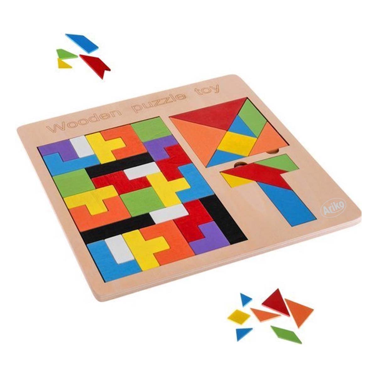 Ariko XL Puzzel | Tangram puzzel | Russian block puzzel | Houten puzzel | Tetris | Kinderpuzzel | Tetris puzzel | Houten speelgoed | 3 in 1