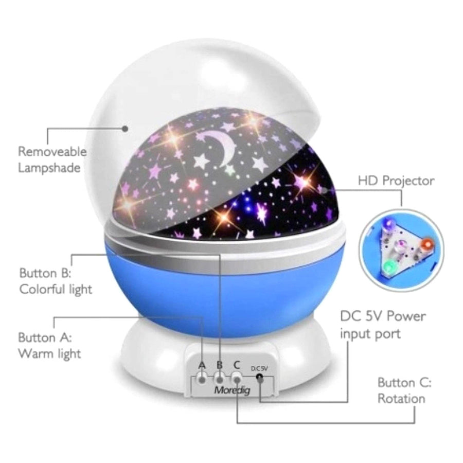 Ariko Roterende Sterrenprojector Sterrenhemel - Nachtlampje baby/kind - Projectie Lamp - Kinderkamer - Nachtlampje - Blauw
