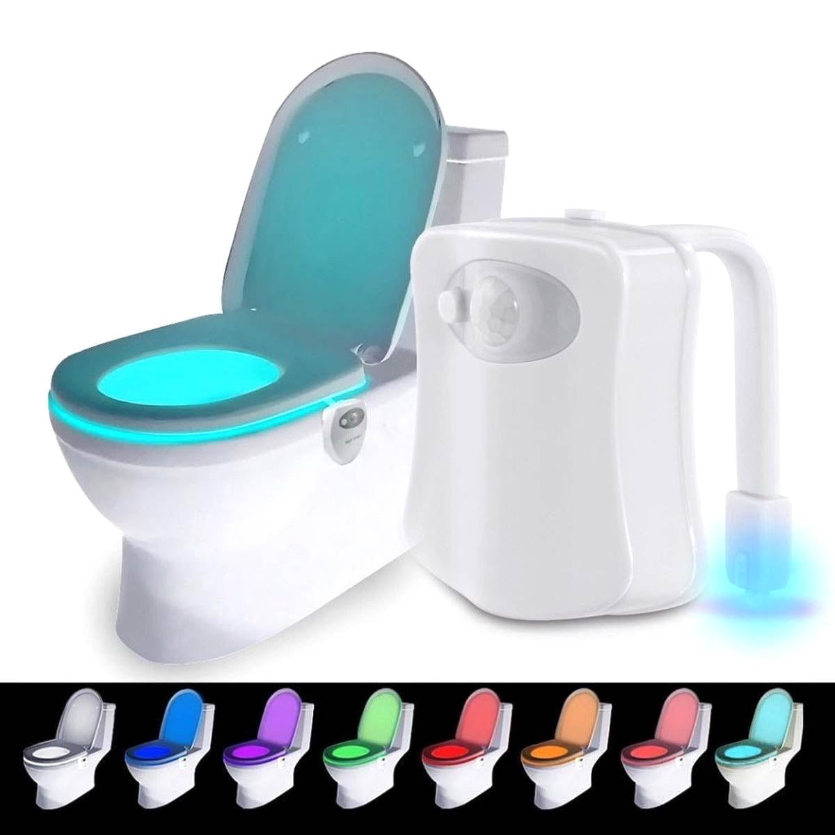 Ariko Éclairage LED des toilettes - 8 couleurs - Détecteur de mouvement - Économie de batterie - Différentes couleurs de lumière - Piles incluses