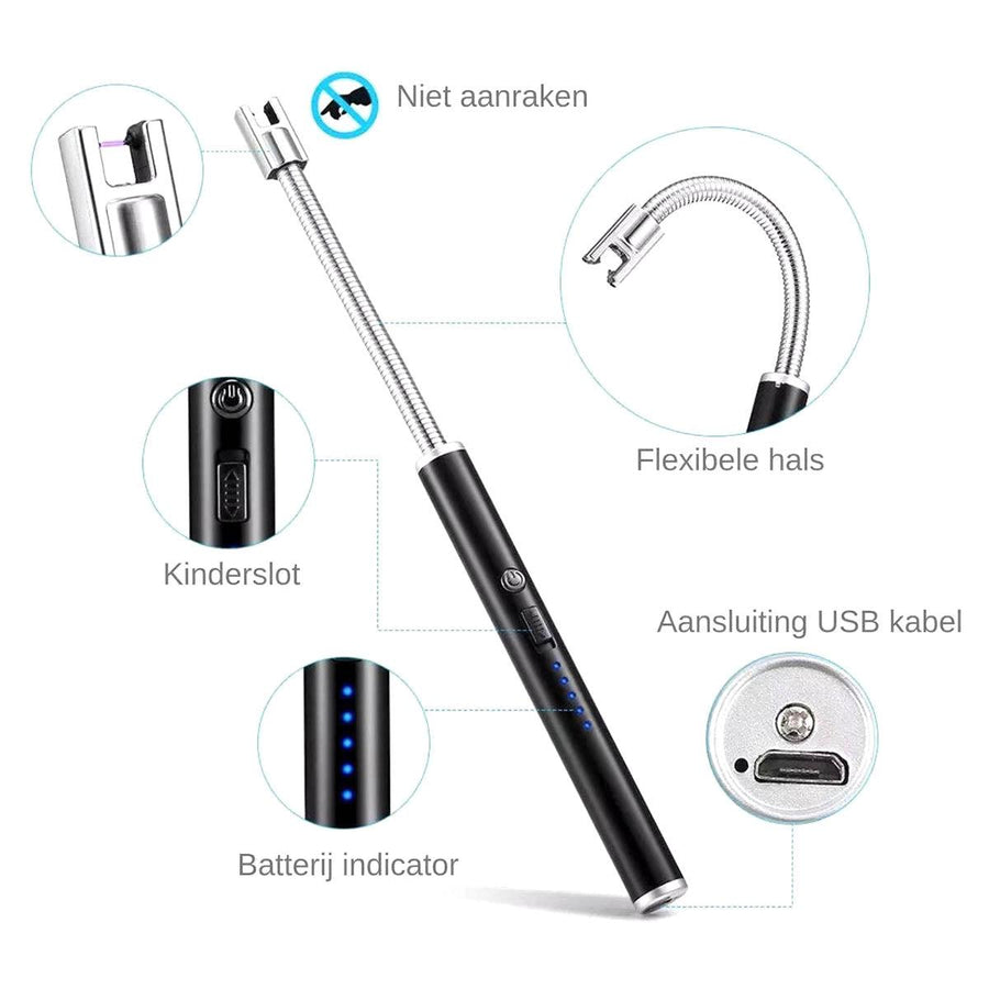 BBQ Aansteker oplaadbaar met usb kabel - Elektrische Keuken Aansteker - Flexibele Aansteker - Zilver - Ariko