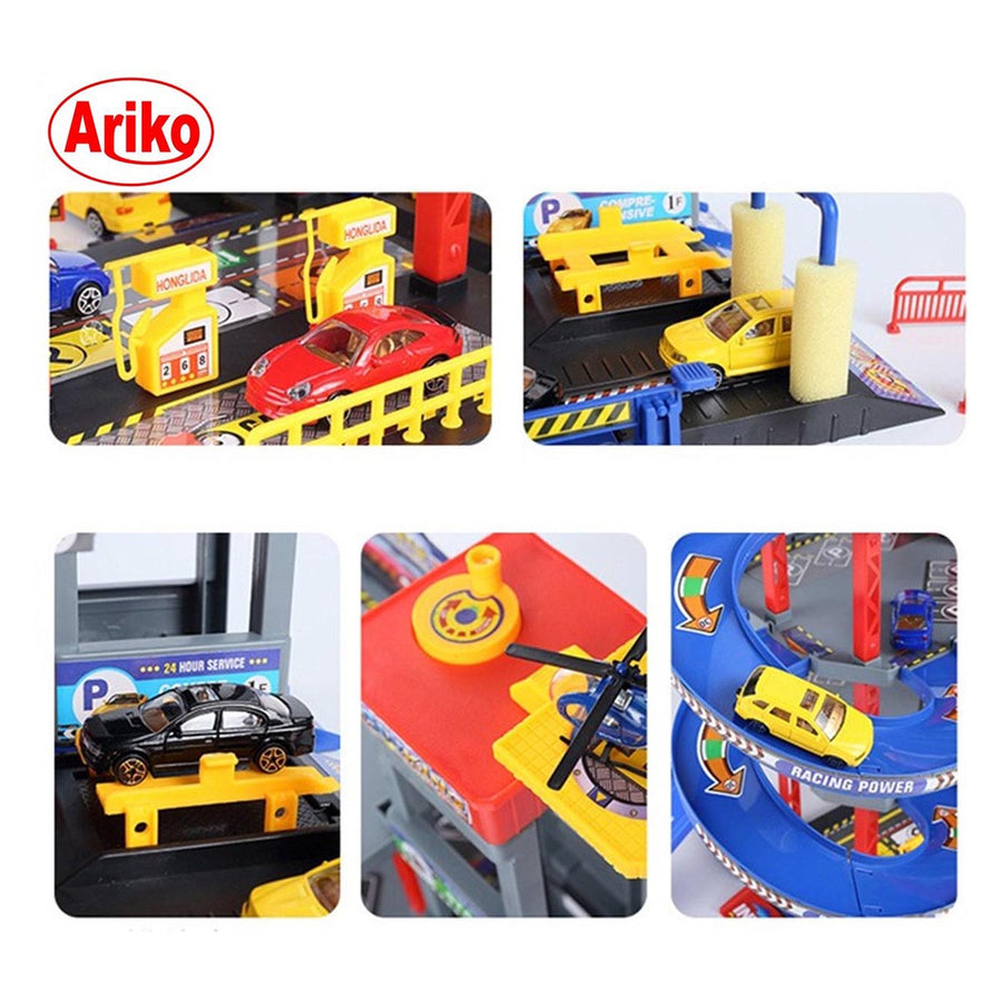 Ariko XXL Parkeergarage - Garage speelset - 4 auto's - helicopter - lift - wasstraat - helicopter platform - accessoires