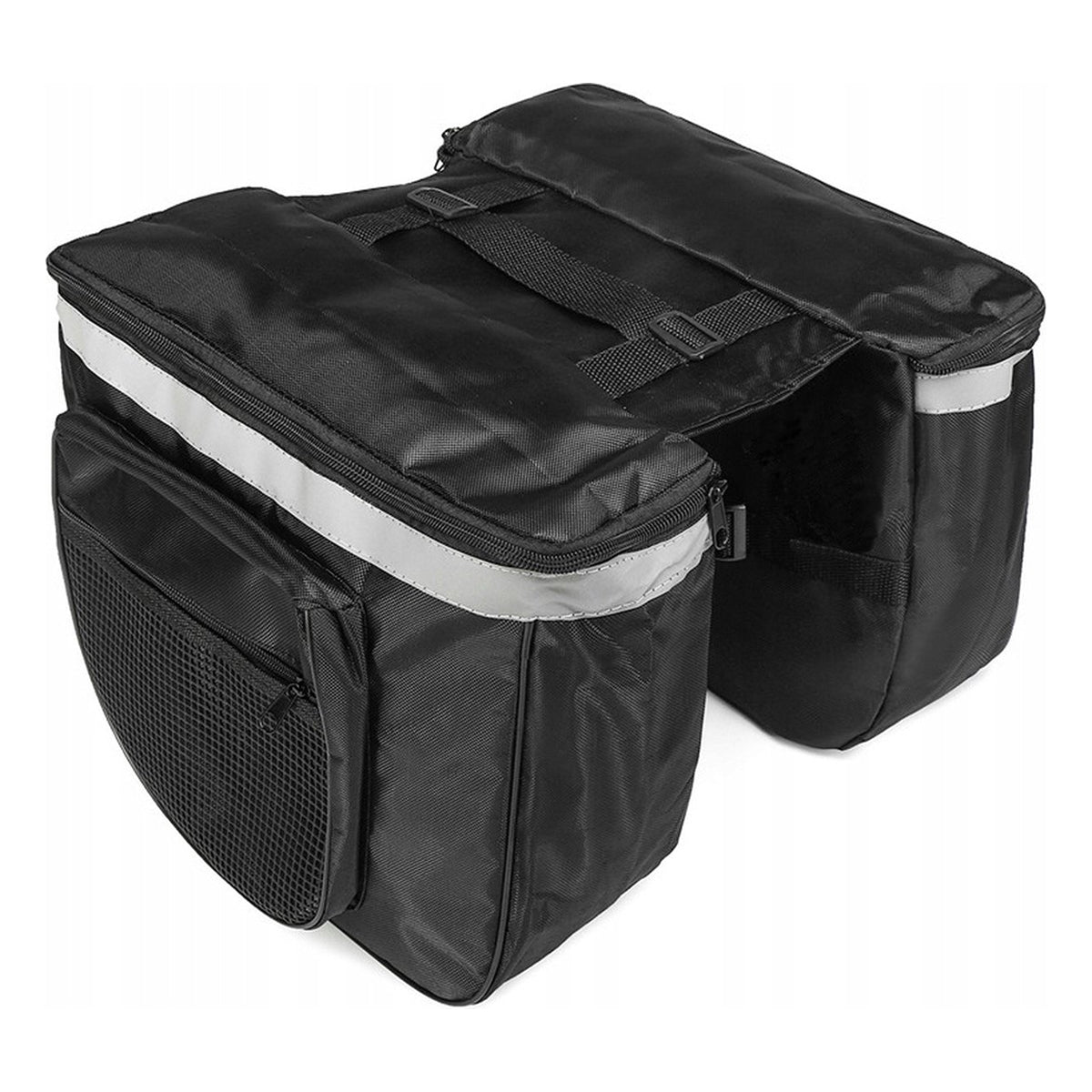 Luxus-Doppelgepäckträgertasche – Fahrradtasche – Große doppelte abnehmbare Gepäckträgertasche – Trunkbag – wasserdicht – Bikepacking-Taschenhalter – Trunkbag mit 4 Fächern – 28 Liter Stauraum – Schwarz