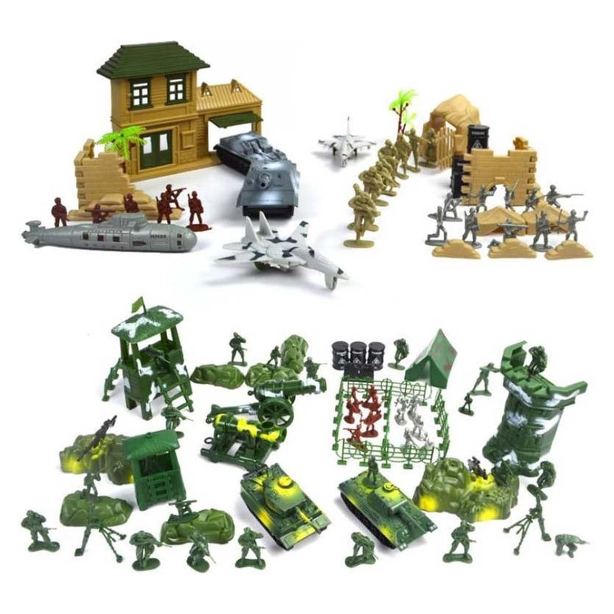 Ariko Ensemble de jeu XXL Army 300 pièces | Comprend les chars, les avions et les bâtiments | Jouets de soldats | Ensemble de soldat | | forces armées