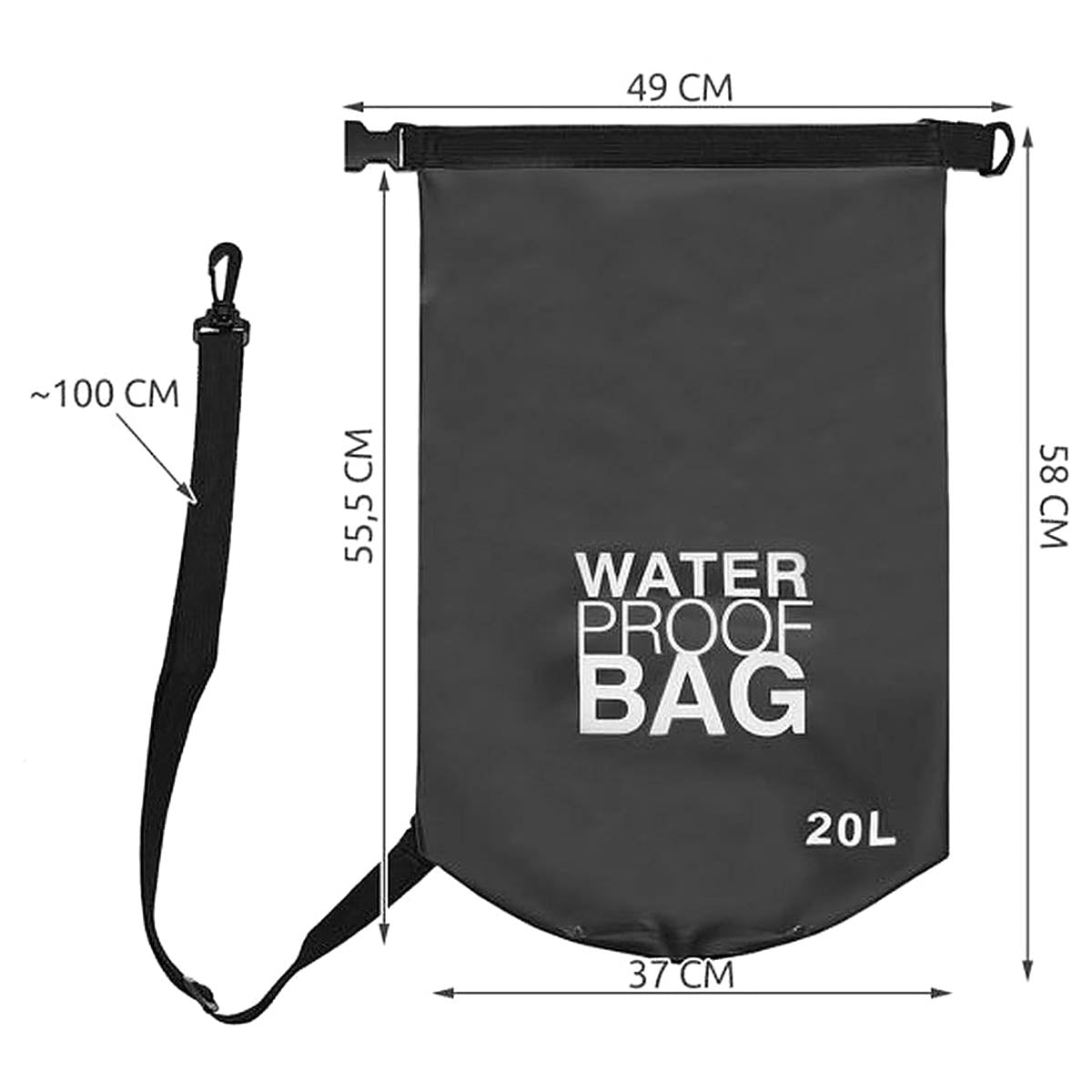 Waterproof Drybag - Drybag 20 Liter - Waterdichte tas – Strandtas - Zwart - Ariko