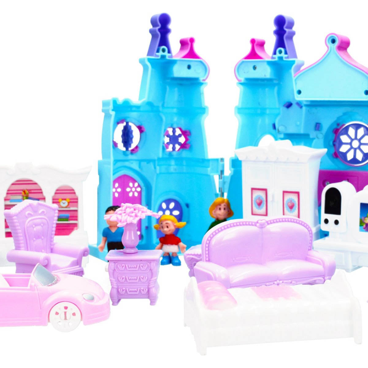 Ariko XXL Prinsessen kasteel met licht en geluid - met meubels, poppetjes en een auto - incl 3 x LR44 batterijen